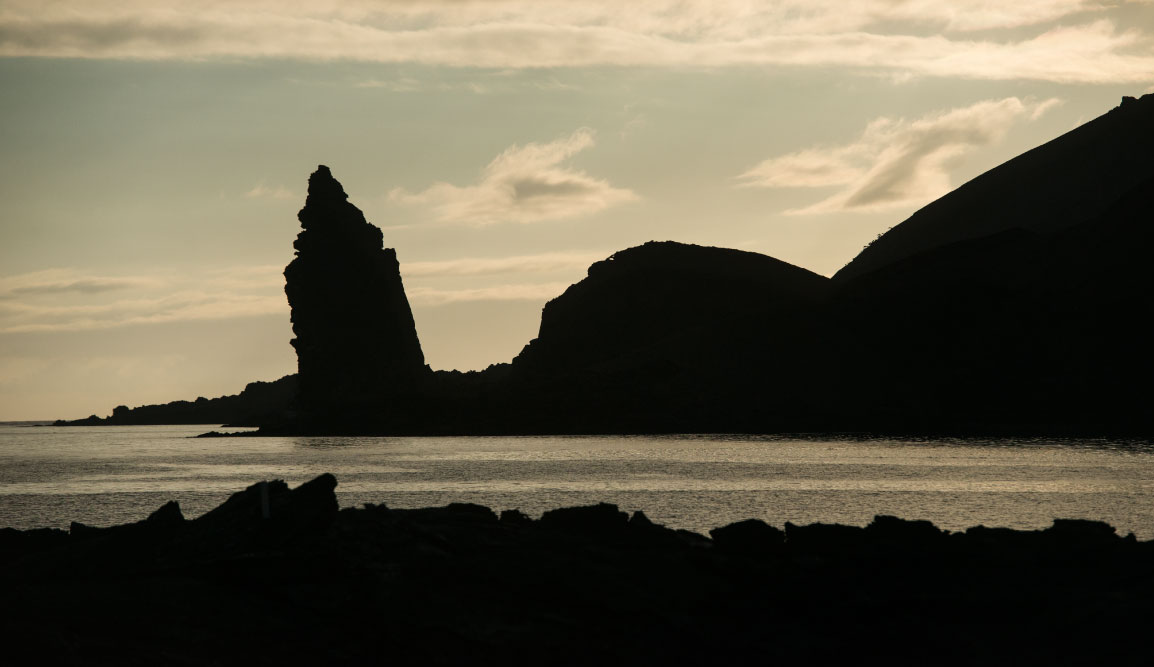 Bartolome in Galapagos Islands landscape, view of silhouettes
