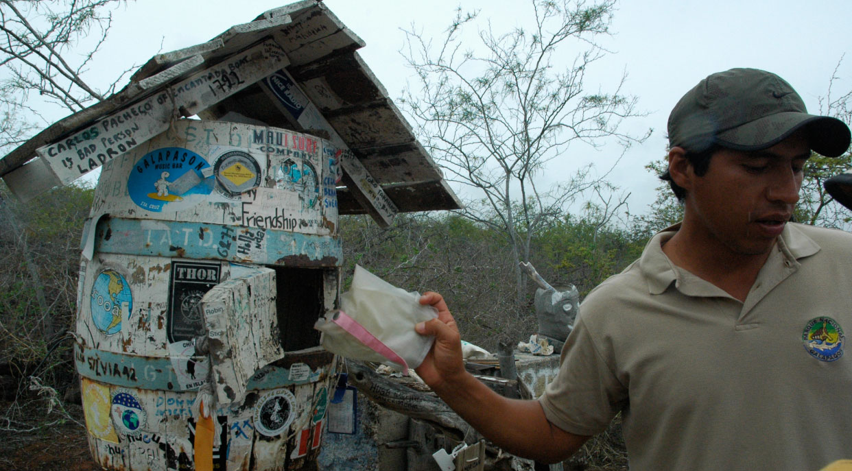 Post Office - Floreana Island in the Galapagos, guide showing letters