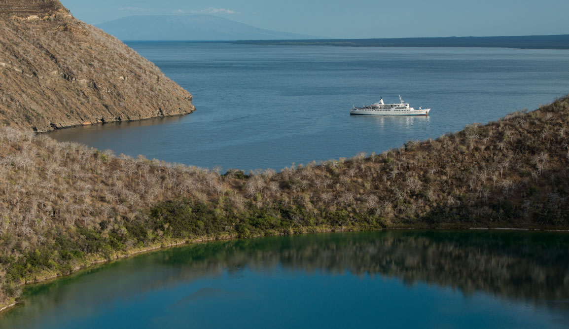 Tagus Cove - Isabela in the Galapagos Islands, view of the Galapagos Legend in the sea